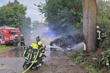 Gegen Baum geprallt: Feuerwehrmann zog Jugendliche aus brennendem E-Auto