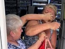 Babushka beatdown! Moment grandmothers have an all out brawl over who gets to buy last pack of cigarettes