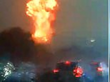 Terrifying moment lightning strike causes tower of flames in South Carolina as hurricane weather threatens US