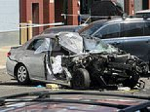 Chaotic surveillance video shows moment car slams into New York food truck, killing three people