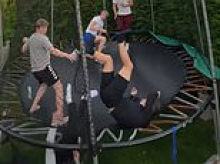 Dramatic moment thrill-seeker's trampoline jump goes horribly wrong