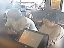 CCTV of mother-of-four having breakfast with her stepfather just hours 'before he murdered her and husband' is shown to court