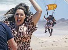 I'm A Celeb FIRST LOOK: Jubilant Kelly Brook, Shona McGarty, Eddie Kadi, Martin Kemp and Aitch parachute onto the beach ahead of their jungle debut