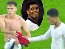 Jude Bellingham gets the meme treatment as he swaps shirts with an Albania player at HALF TIME of England World Cup qualifier