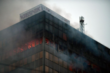 Zgorela stolpnica časopisa Vjesnik v Zagrebu