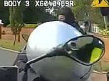 Moment stolen moped-rider throws his helmet at motorbike cop during dramatic chase