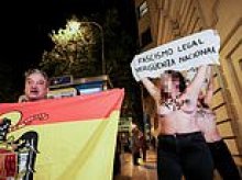 Topless feminism activists are sexually assaulted in shocking scenes during anti-fascist protest in Spain