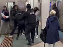 Violent brawl erupts on Chicago subway's notorious red line days after serial criminal was freed to set young woman alight on train