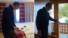 Aca influencer: Vučić iz Davosa snimio 'room tour' – kratki kreveti, IKEA stil i vuk na zidu!