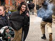'Smoke bomb' horror as man attacks protesters at conservative influencer Jake Lang's anti-Islam rally in NYC