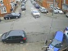 Moment speeding Mercedes driver smashes into parked cars in front of horrified families