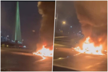 JEZIVI SNIMCI SA MOSTA NA ADI, OD AUTOMOBILA NIJE OSTALO NIŠTA: Izgoreo skroz, rastopio se na asfaltu?! (VIDEO)