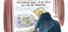 Cartoons im März von Thomas Plaßmann, Klaus Stuttmann, Julian Fiebach, Miriam Wurster, Leonard Riegel, Helena Baumeister