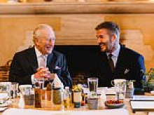 Bonded with Beckham: King Charles hosts ex-England captain and Alan Titchmarsh to talk horticulture and honey at Highgrove as they plot Chelsea garden