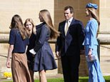 Peter Phillips and his fiancee Harriet Sperling show off their royal blended family with his two daughters and her daughter, 13, in attendance at Windsor Easter service