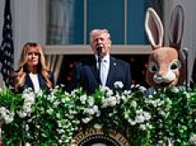 Trump hails relentless bombing of Iran alongside Melania and giant Easter Bunny as kids descend on White House