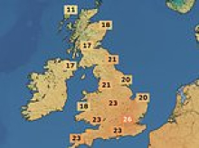 UK weather map reveals where the mercury is expected to hit 26C TODAY - and it's set to be the hottest day of the year