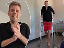 Perez Hilton gets emotional as he reveals he can 'finally walk again' after emergency surgery and near-fatal sepsis battle