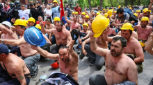 Bergarbeiter demonstrieren vor Energieministerium in Ankara
