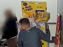 Moment brazen and prolific shoplifter hauls away whole Mini Eggs display case - as he is jailed after store losses costing thousands of pounds
