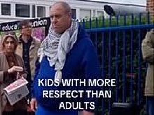 Moment schoolgirls tell striking teachers wearing keffiyehs and draped in Palestine flags to get back to work ahead of GCSE season