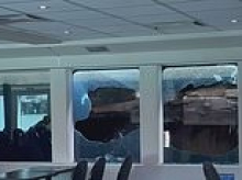 Terrifying moment ferry taking passengers from Alcatraz smashes into pier leaving shattered glass flying everywhere