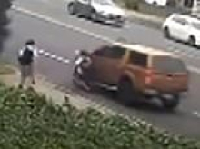 Shocking moment schoolboy, 12, falls to the ground in agony after being allegedly struck by a Nissan Navara