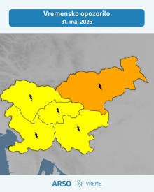 Oranžno opozorilo za severovzhod države. V neurju na Koroškem podrtih več dreves.