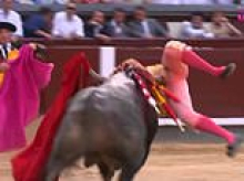 Moment matador is gored through the leg and tossed around by raging bull in front of horrified spectators in Spain