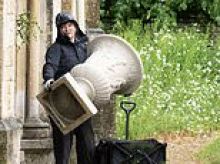 Preparations begin for Peter Phillips and Harriet Sperling's intimate Royal Wedding - with decorators and florists seen arriving at Cotswolds church