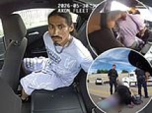 Wild moment suspect jumps into front seat of police car and DRIVES OFF before dramatic intervention