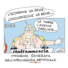 Meloni, l’economia e l’IA: la vignetta di Ellekappa
