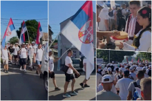 PO STAROM SRPSKOM OBIČAJU! Pogledajte kako su u Batajnici dočekani građani Novog Sada, Rume i Sremske Mitrovice koji peške stižu na skup u Beogradu (VIDEO)