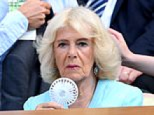 Some royally good tennis! Camilla keeps cool with electric mini-fan at Wimbledon as she enjoys day ten with her little sister Annabel Elliot - alongside newlyweds Peter and Harriet Phillips