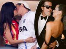 Brad Pitt FINALLY gets a kiss from Ines de Ramon at World Cup after she was accused of 'pulling away from him'