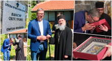 PREDSEDNIK VUČIĆ U MANASTIRU DUBNICA S VLADIKOM ATANASIJEM Dobio ikonu na dar: Naša je obaveza da čuvamo i obnavljamo svetinje koje su vekovima čuvale naš narod