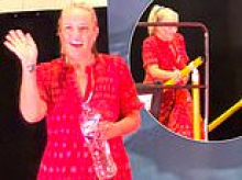The Office star Lucy Davis, 53, is supported by her proud father Jasper Carrott as she 'struggles to walk' on stage at first public appearance since incurable cancer diagnosis