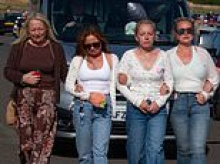 Mother of girl, nine, 'murdered by her father' on industrial estate sobs as she joins farewell procession for her daughter