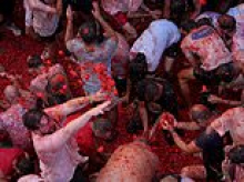 Paint the town red! Thousands take over Spanish village for the La Tomatina food fight