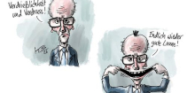 Cartoons im August von Thomas Plaßmann, Klaus Stuttmann, Julian Fiebach, Miriam Wurster, Leonard Riegel, Helena Baumeister