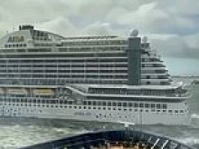 Moment 1,000ft UK-bound cruise ship slams into seawall at French port after wind blew it from mooring