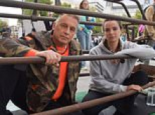Chris Packham joins woman who is locking herself inside a pig crate for THREE WEEKS in Trafalgar Square in protest against factory farming