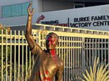 Charlie Kirk statue outside Turning Point HQ in Arizona is DEFACED by twisted vandals making a mockery of his killing... as vile message is left for his supporters