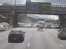 Heart-pounding dashcam footage shows moment car is clipped on the freeway and flips multiple times