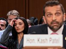 Explosive moment Kash Patel demands hearing end NOW after confrontation over drinking habits and girlfriend's SWAT security... as she looks stone-faced next to him