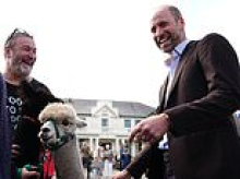 It's business as usual for Wills! Prince of Wales tries his hand at printing and strokes alpacas during Dartmoor visit - as brother Harry celebrates his first birthday since UK return