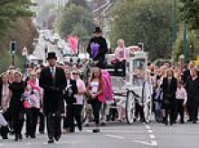 'Fly high princess': Mourners dressed in pink gather for funeral of seven-year-old girl 'murdered' in Middlesbrough house fire with her aunt