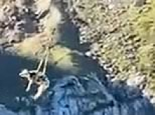 Moo-ving day! Hilarious moment stuck COW named Vahine is helicoptered off a mountain in France