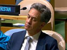 Who's a sleepy Ed? Foreign Secretary Miliband seemingly struggles to stay awake during Burnham's first speech to the United Nations General Assembly