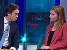 Awkward moment Rory Stewart spins in his seat to stare intently at female journalist on Newsnight